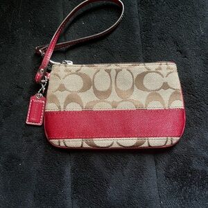 Coach Red and Tan Signature Clutch Wristlet